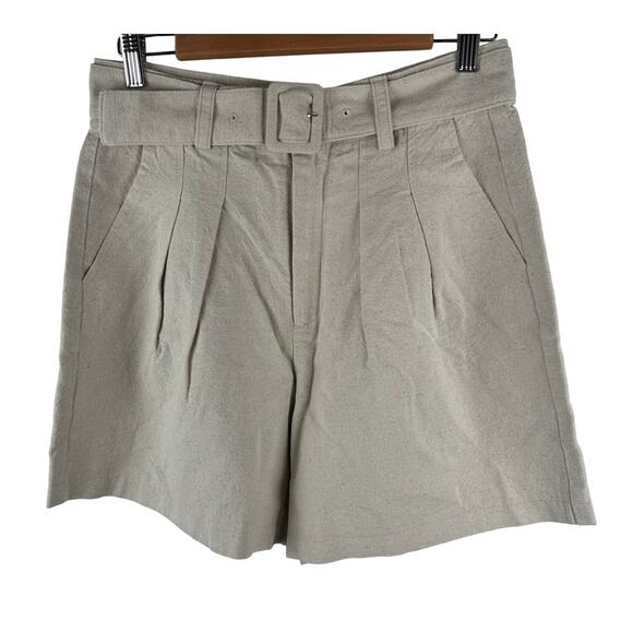 BlankNYC Linen Blend High Rise Pleated Belted Shorts Womens Size 29 Beige Preppy - Picture 1 of 8